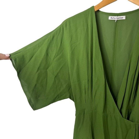 Reformation Karen Wrap Dress Moss Size Small Leg Slit Milkmaid Dress - Picture 6 of 11